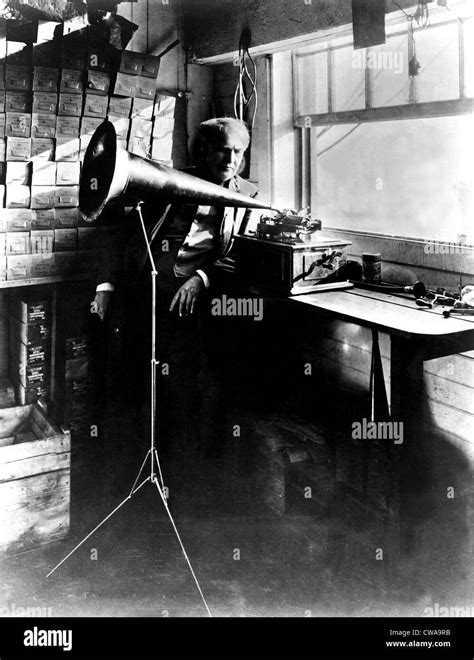 Thomas Edison with his new invention, the phonograph. Undated photo.. Courtesy: CSU Archives ...