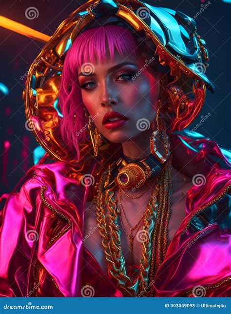 Cyberpunk Pink Haired Woman Portrait Stock Illustration Illustration Of Pink Urban 303049098