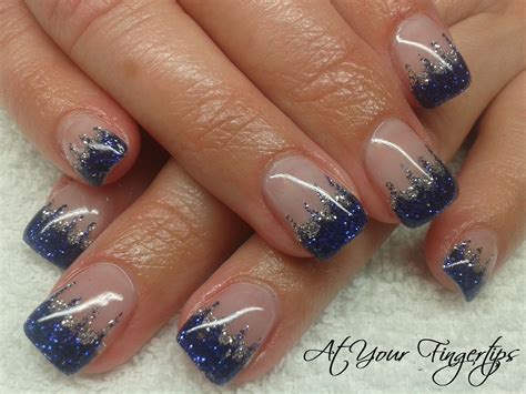 Purple And Silver Glitter Gel Nails Navy And Silver Nails Silver Tip