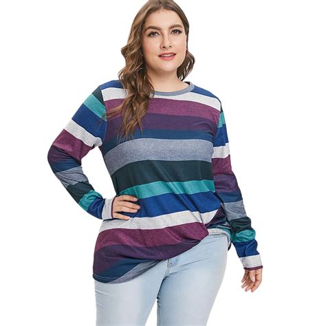 Rosegal Plus Size Striped Panel Twist T Shirt Women Pullovers Fashion O