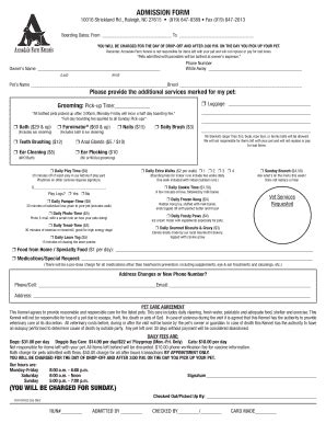 Fillable Online ADMISSION FORM Armadale Farm Kennel Fax Email Print