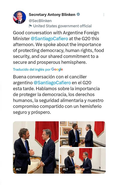 Santiago Cafiero Consigui Una Foto Con El Secretario De Estado Antony