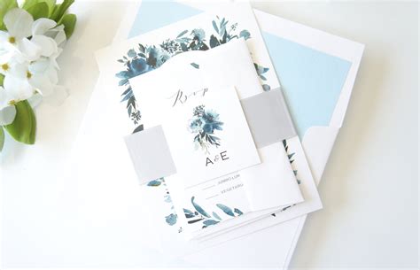 Blue Watercolor Floral Wedding Invitation, Blue Floral Wedding Invitat – KraftWeddingPapers