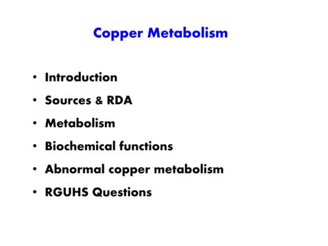 Copper Metabolism Ppt