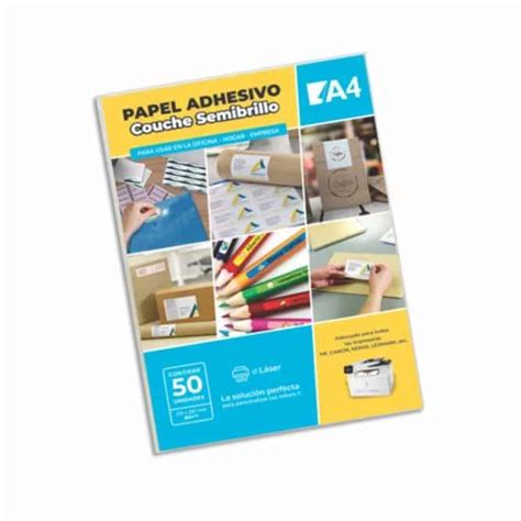 Papel Adhesivo Couche Semibrillo A4 Pack 50 InCompras Store