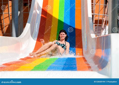 Woman In Bikini Sliding Water Park Stock Photo Image Of Slide Blue