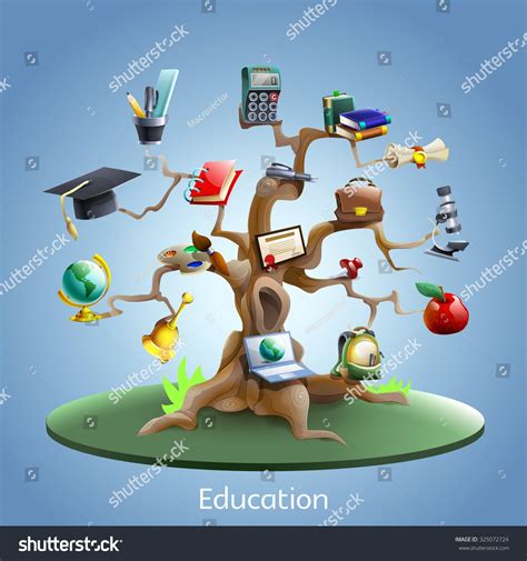 Education and study tree concept with laptop and graduation certificate on blue background ...