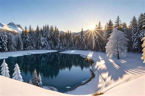 Premium AI Image | Snow Mountain lake Forest Beautiful Nature Landscape ...