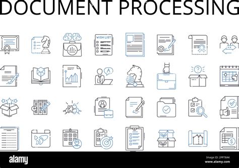 Document Processing Line Icons Collection Report Analysis File