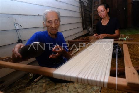 proses membentang benang tenun ikat dayak iban manua antara foto
