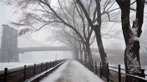 Snowy Winter On Brooklyn Bridge Background, New York Winter Picture ...