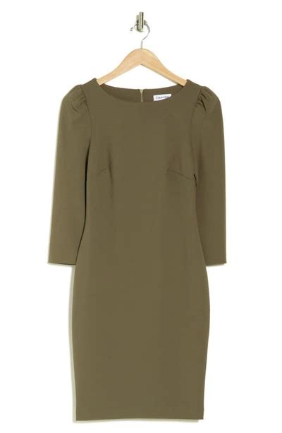 Calvin Klein Three Quarter Sleeve Sheath Dress In Caper Modesens