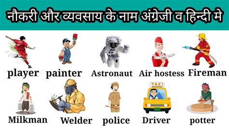 Jobs Occupations Name List English and Hindi with pictures नकर व