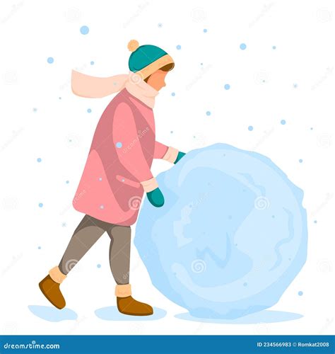 Person is Rolling Big Snowball. Concept of Winter Fun Stock Vector ...