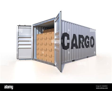 Cargo container and cardboard boxes Stock Photo - Alamy