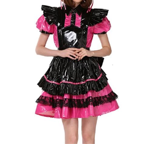 Lockable French Maid Role Play Mini Dress With Apron Sissy Pvc Gothic