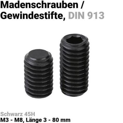 Madenschrauben Madenschraube Gewindestifte DIN 913 Schwarz Mit