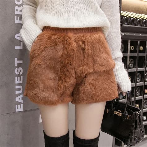 Buy Mumuzi Natural Rabbit Fur Women Shorts Slim High