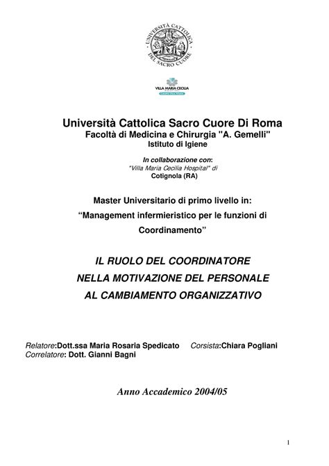 Tesi Tesi finale master Università Cattolica Sacro Cuore Di Roma