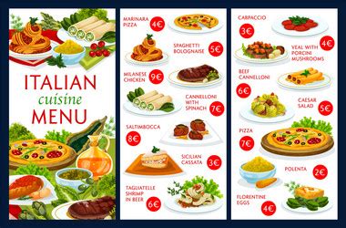 Italian Cuisine Dishes Menu Cover Page Template Vector Image