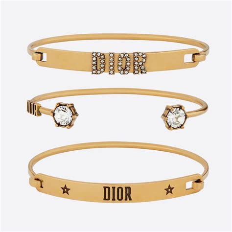 Dior Women Diorevolution Bracelet Set Antique Gold Finish Metal And White Crystals