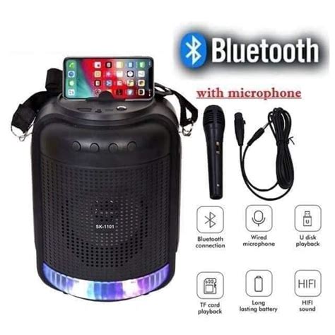 Sk Portable Wireless Round Bluetooth Karaoke Speaker With Free