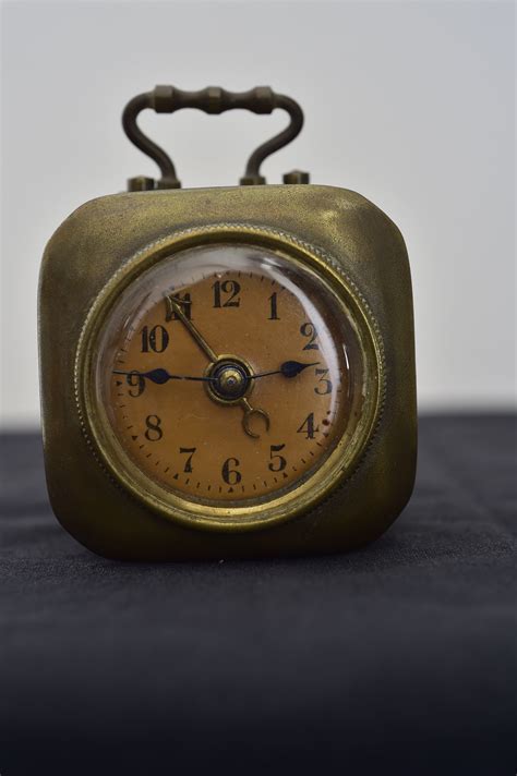 Rare Antique German Miniature Brass Carriage Travel Alarm Clock C 1890