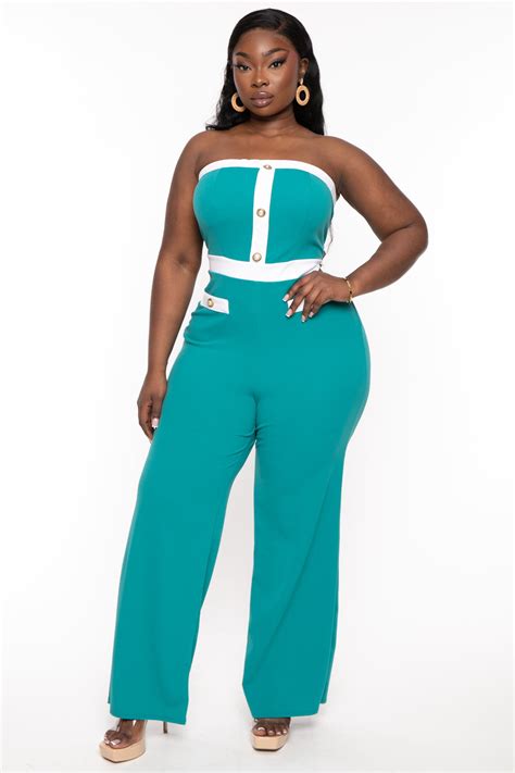 Plus Size Jolie Strapless Jumpsuit In Teal Curvy Sense Insyze