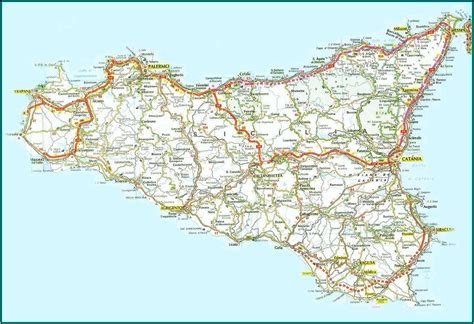 Detailed Road Map Of Sicily - map : Resume Examples #Bw9jEap27X