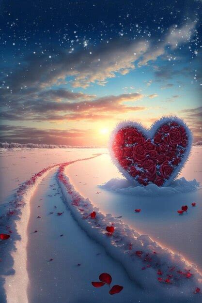 Premium Photo Red Heart Sitting On Top Of A Snow Covered Bench