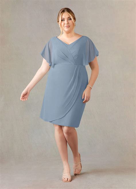 Azazie Julia Dusty Blue Sheath V Neck Pleated Chiffon Dress Mother Of