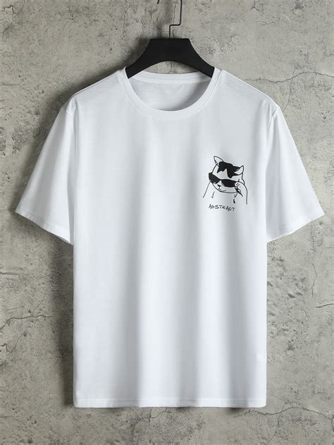 Manfinity Homme Men Cat Letter Graphic Tee Remeras Estampadas