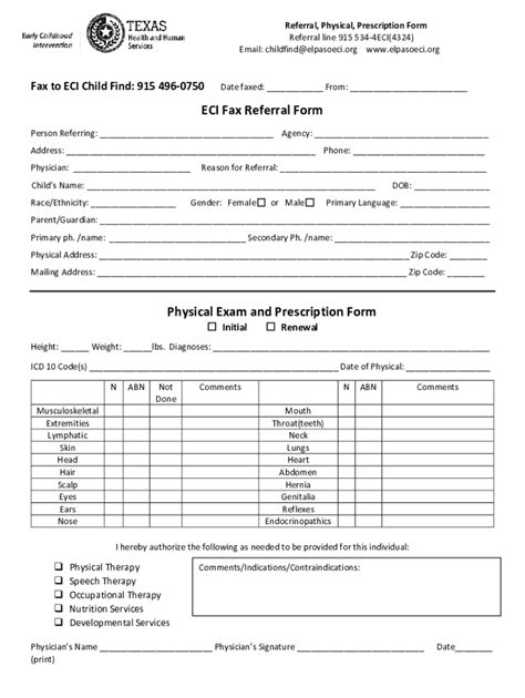 Fillable Online Eci Fax Referral Form Physical Exam And Prescription