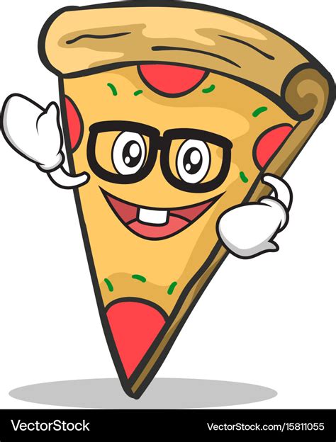 Geek Face Pizza Character Cartoon Royalty Free Vector Image