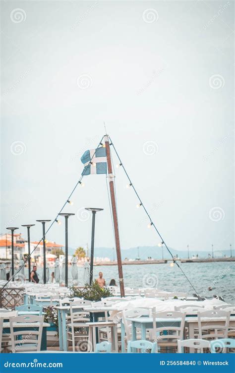 Outdoor Cafe in Pefkohori Place Editorial Image - Image of marine, rope: 256584840