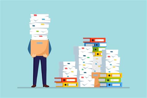 Pile Of Paper Busy Businessman With Stack Of Documents In Carton