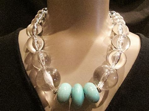 Big Bold Chunky Necklace Turquoise Clear Lucite By Chericlever