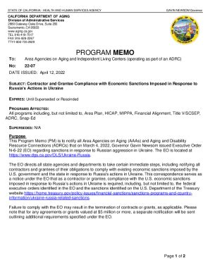 Fillable Online Aging Ca Program Memo Area Plan Amendment Fax