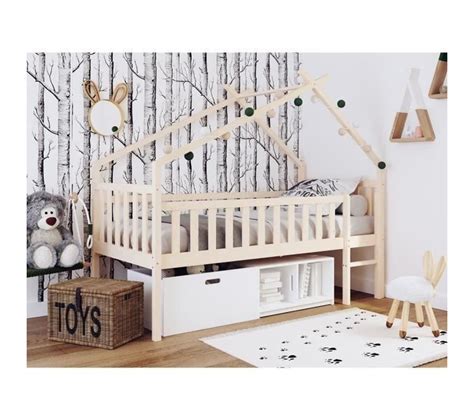 Lit Cabane Surélevé Enfant 90x190 Cm Avec Bacs De Rangements Pin