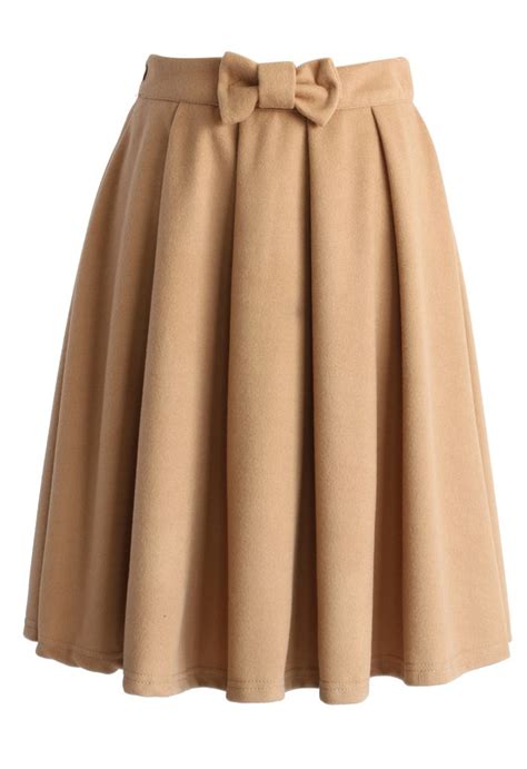 Bowknot Pleated Midi Skirt In Tan Skirt Bottoms Retro Indie And