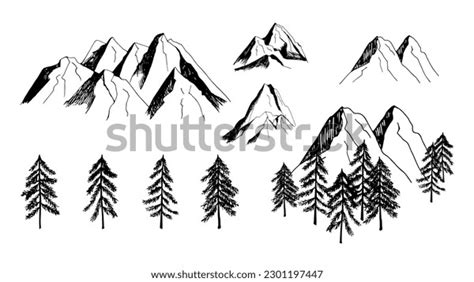 Hand Drawn Vector Mountain Trees Sketch Stock Vector (Royalty Free) 2301197447 | Shutterstock