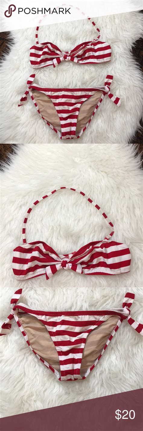 J Crew Red Striped Bikini Set Red Stripes Bikini Set Striped Bikini