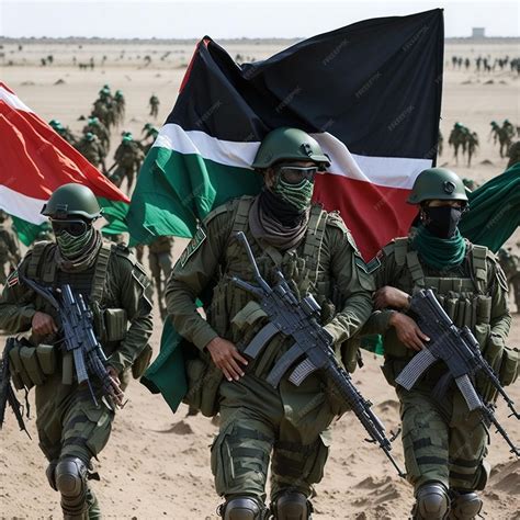 Premium Photo | Hamas Muslim Palestine soldiers with Palestine flag