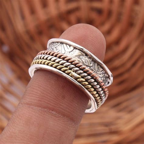 Silver Spinning Ring Textured Spinner Ring Meditation Ring Spinner