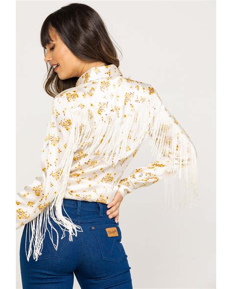 Rock And Roll Denim Womens Ivory Floral Fringe Long Sleeve Rodeo Shirt In 2021 Rodeo Shirts