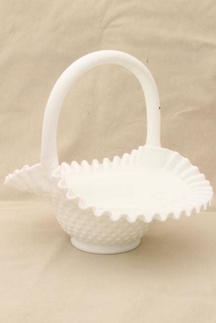 Vintage Fenton Hobnail Milk Glass Basket Brides Basket For Flowers