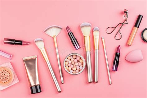 Cosmetic Products On Pink Background Horizontal Web Banner With Copy Space Mockup Template