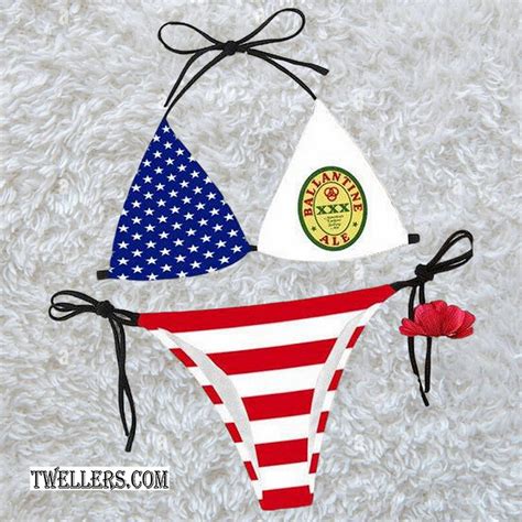 American Flag Ballantine Xxx Ale Triangle Bikini Set Swimsuit Beach