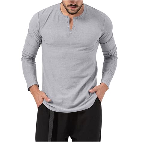 Jngsa Mens Casual Basic Long Sleeve Henleys T Shirts Lightweight T