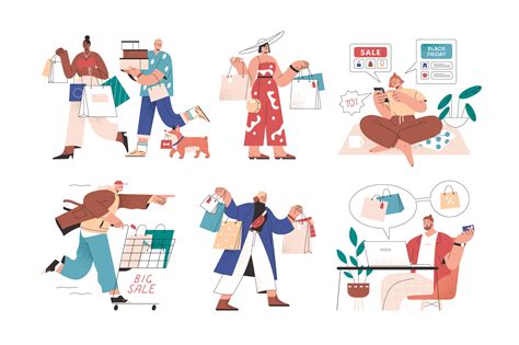 People shopping during sale set | Photoshop Graphics ~ Creative Market